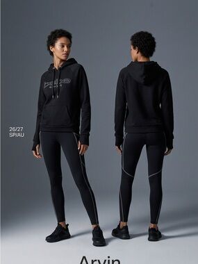 Bebe Sport Embroider Logo Hoodie Womens Size Large Black Pullover Sweatshirt $89